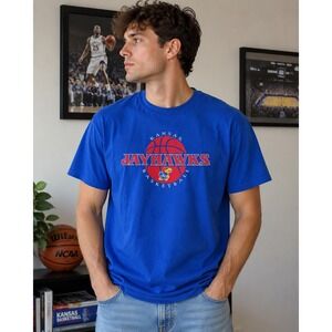 Kansas Jayhawks Basketball T Shirt Mens Large Blue NCAA Official Graphic KU Tee